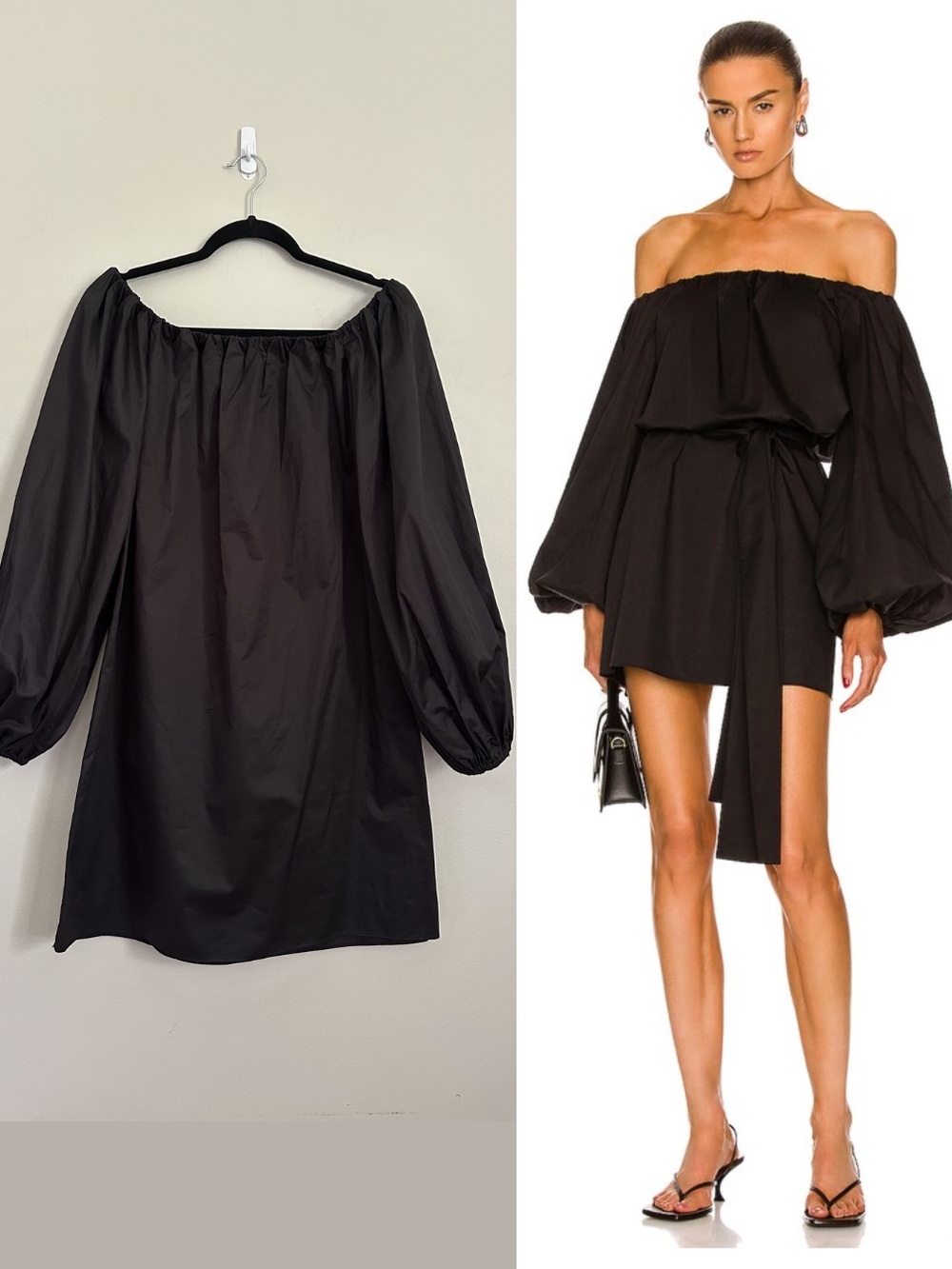 Alexis Doriana Off Shoulder Mini Dress Small Black Puff Sleeve Minimalist Luxury
